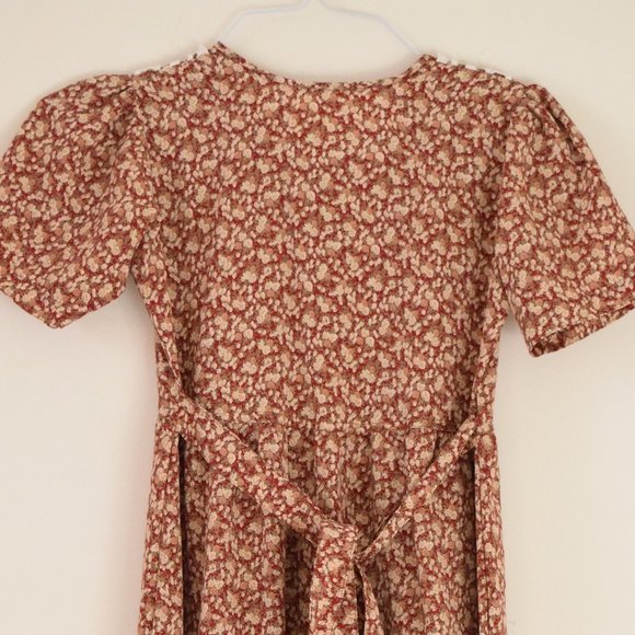 Vintage Red Floral Prairie Floral Lace Embellished Midi Dress | Size XS - Picture 5 of 9